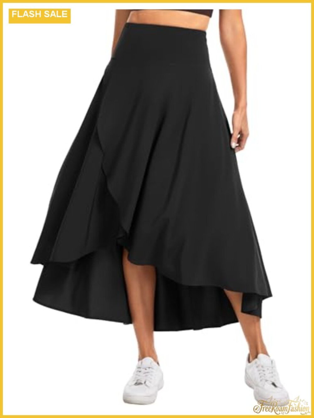 High Waist Flowy Wrap Maxi Skort Built-in Shorts Pockets